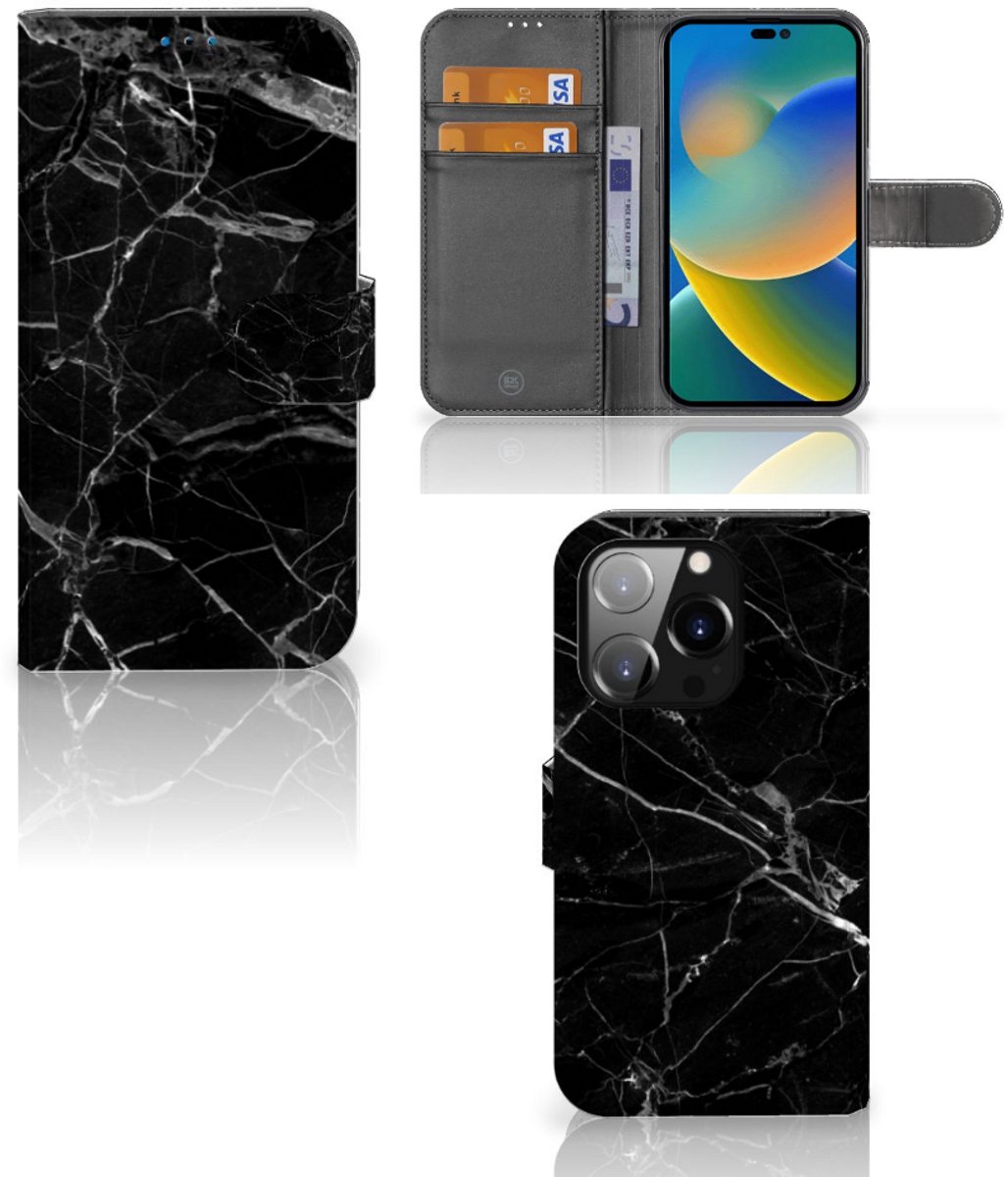 iPhone 14 Pro Bookcase Marmer Zwart - Origineel Cadeau Vader