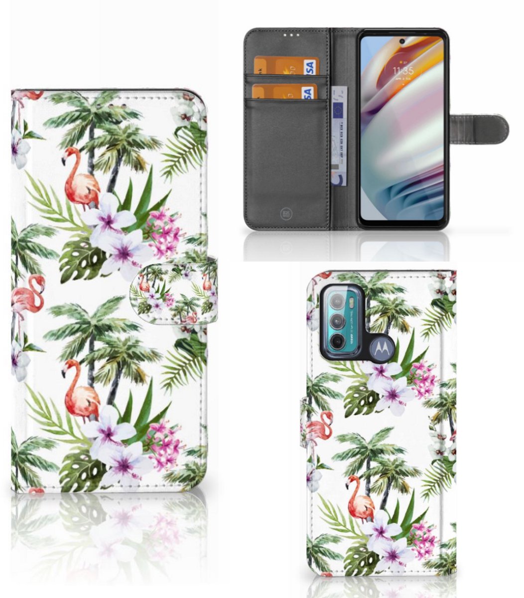 Motorola Moto G60 Telefoonhoesje met Pasjes Flamingo Palms