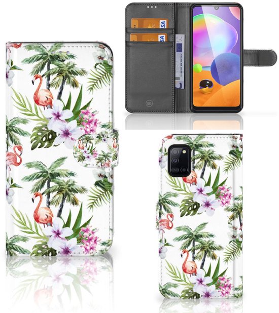 Samsung Galaxy A31 Telefoonhoesje met Pasjes Flamingo Palms