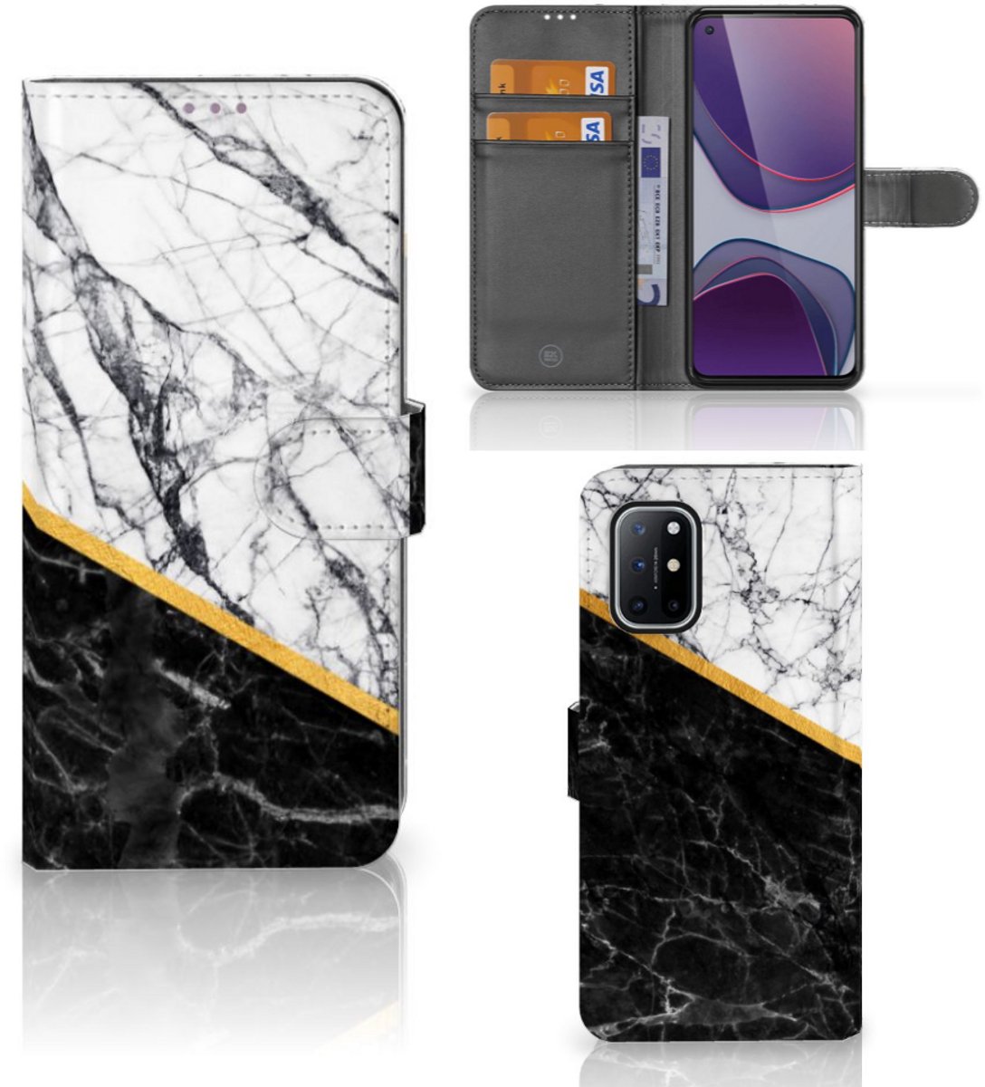 OnePlus 8T Bookcase Marmer Wit Zwart - Origineel Cadeau Man
