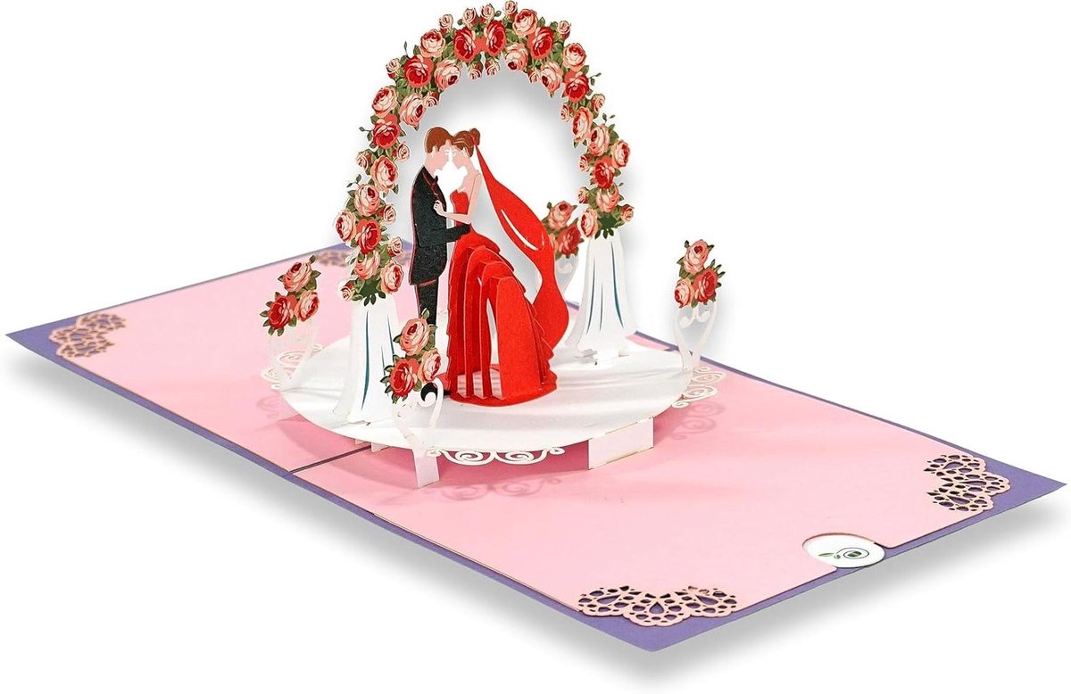 3D Pop Up Kaart - Wenskaart Bruiloft - Persoonlijke Boodschap - Handgemaakt Papierkunst - A6 - Niet gespecificeerd