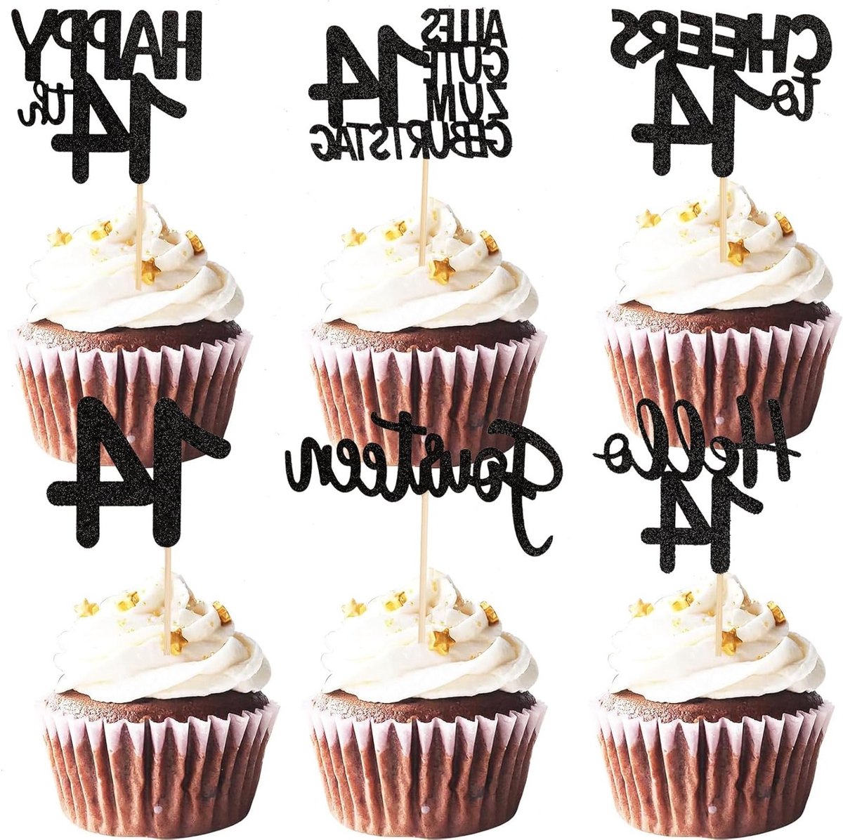 Cupcake topper voor 14e verjaardag - Feestdecoratie, Verjaardag, Zoete traktaties