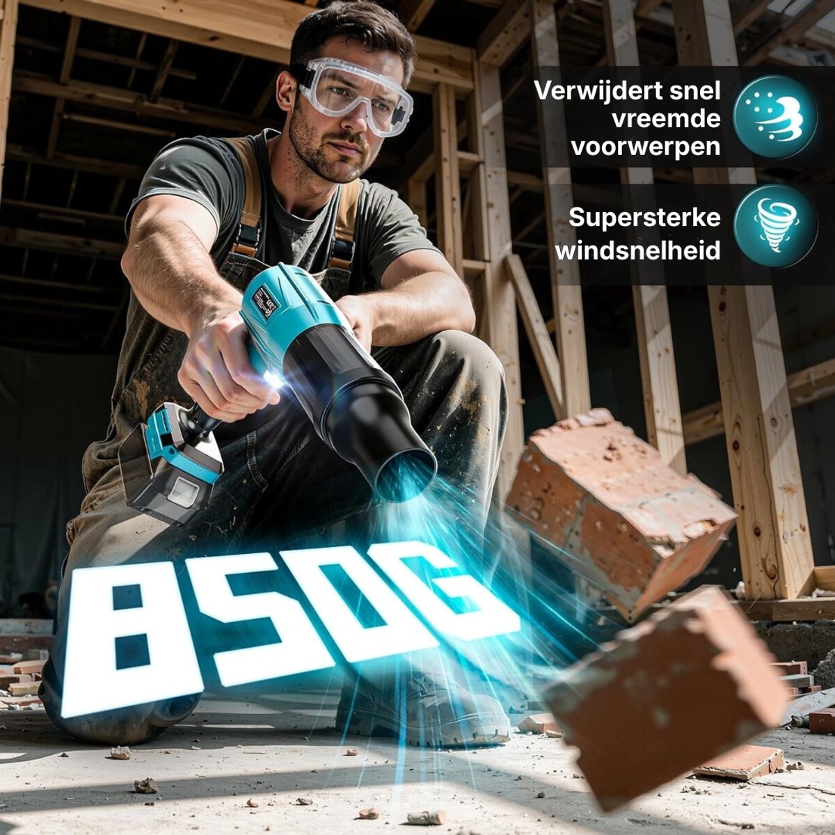 Turbo accublazer voor Makita 18V accu's, borstelloze motor met 80.000 tpm, luchtsnelheid van 60 m/s en luchtdruk van 850 g, draagbare bladblazer voor het verwijderen van bladeren, stof en sneeuw. – foto 3