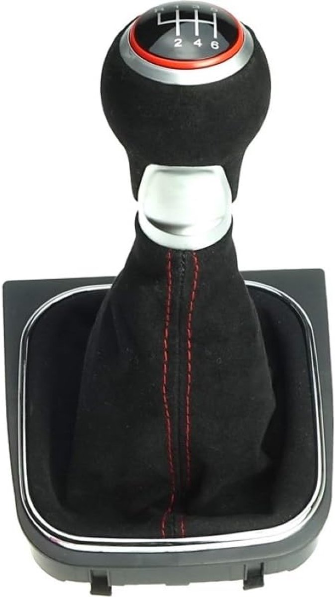 Versnellingspook Alcantara - Schakelpookknop Set - Auto Interieur Upgraden - Alcantara Met Rode Naad - 6 Versnellingen - Zwart van Merkloos — afbeelding 5