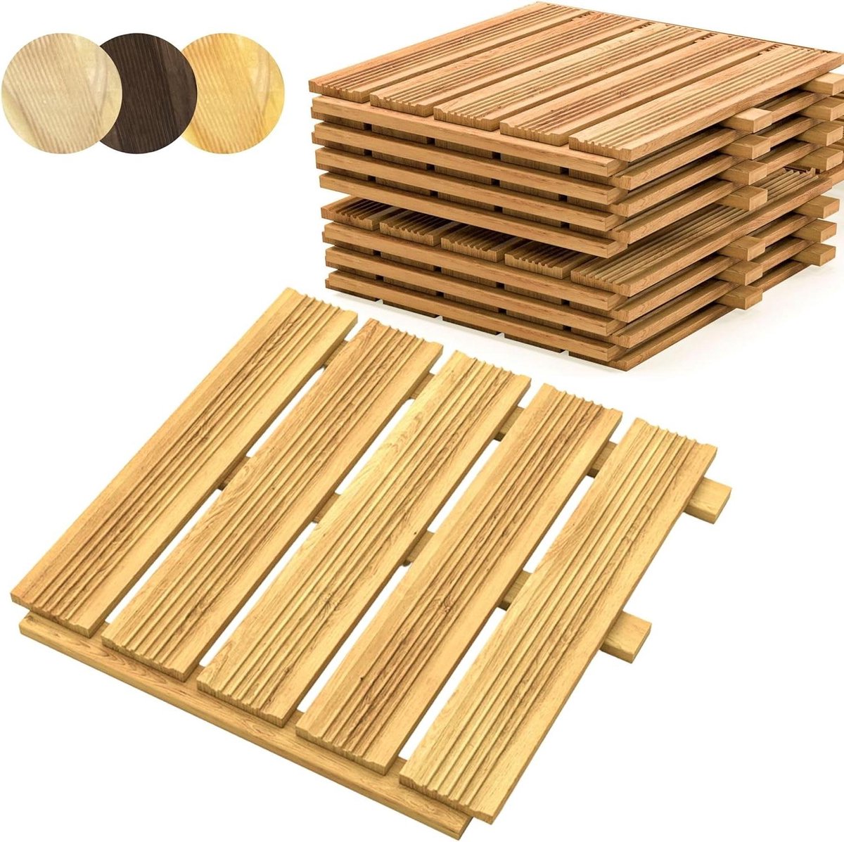 Houten Terrastegels - Houten Vloerdelen Tuin - Terras Balkon Sauna - Chroomvrij Geïmpregneerd - 50x50 cm 10 stuks - Natuur