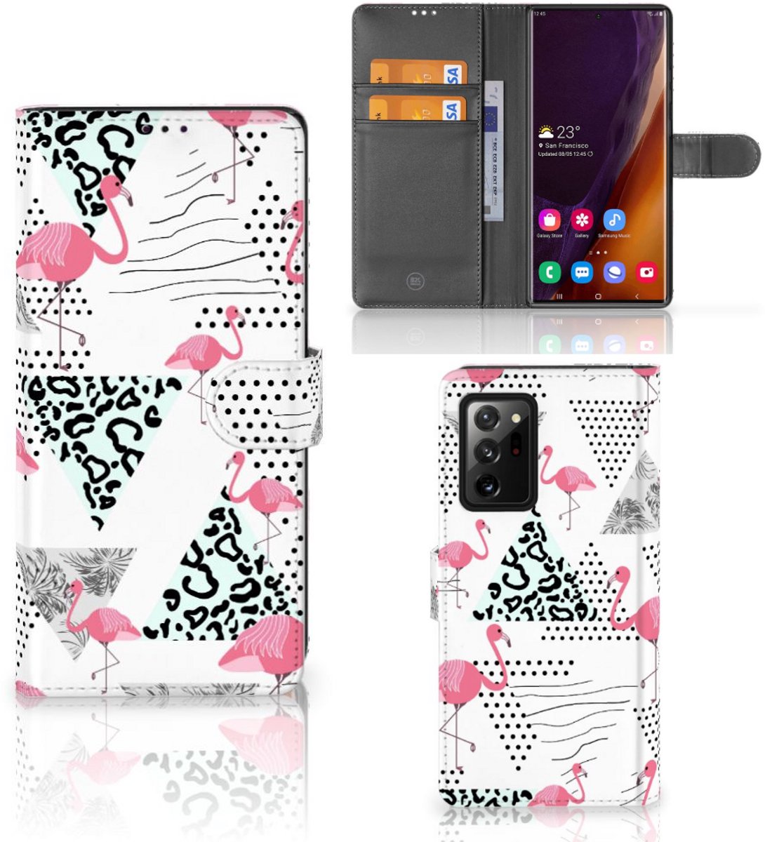 Samsung Galaxy Note20 Ultra Telefoonhoesje met Pasjes Flamingo Triangle
