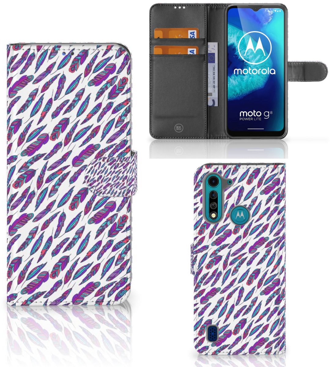 Motorola G8 Power Lite Telefoon Hoesje Feathers Color