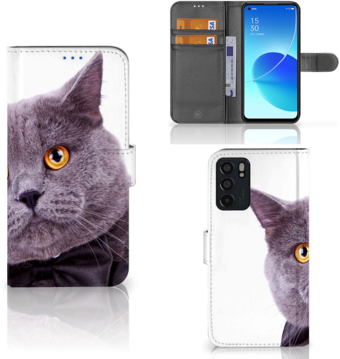 OPPO Reno6 5G Telefoonhoesje met Pasjes Kat