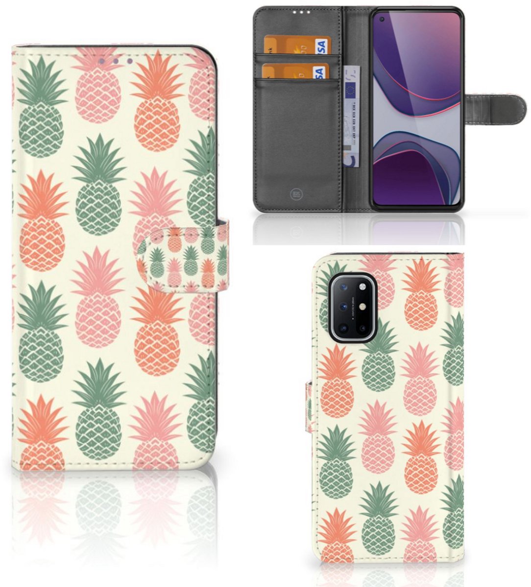 Boekhoesje voor OnePlus 8T Book Cover Ananas