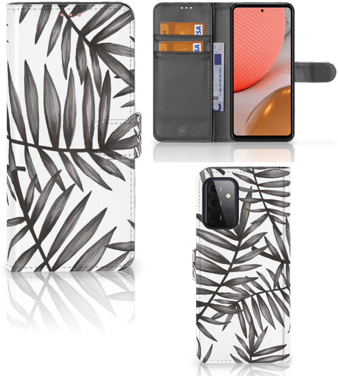 Boekhoesje voor Samsung Galaxy A72 Hoesje Leaves Grey