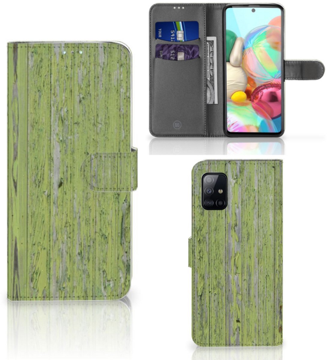 Samsung Galaxy A71 Book Style Case Green Wood