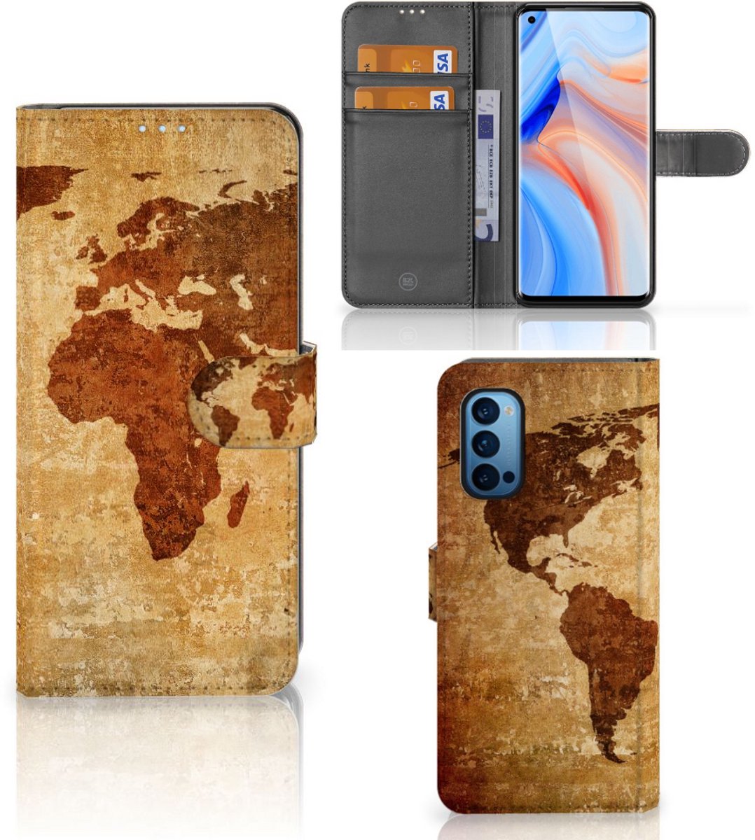 OPPO Reno 4 Pro 5G Flip Cover Wereldkaart