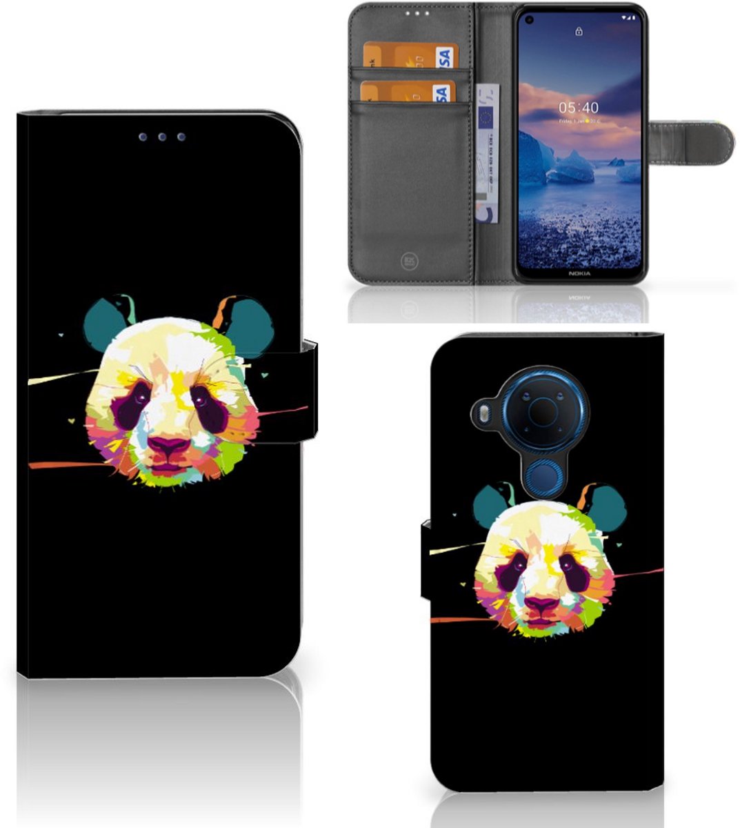 Book Case voor Nokia 5.4 Leuk Hoesje Panda Color
