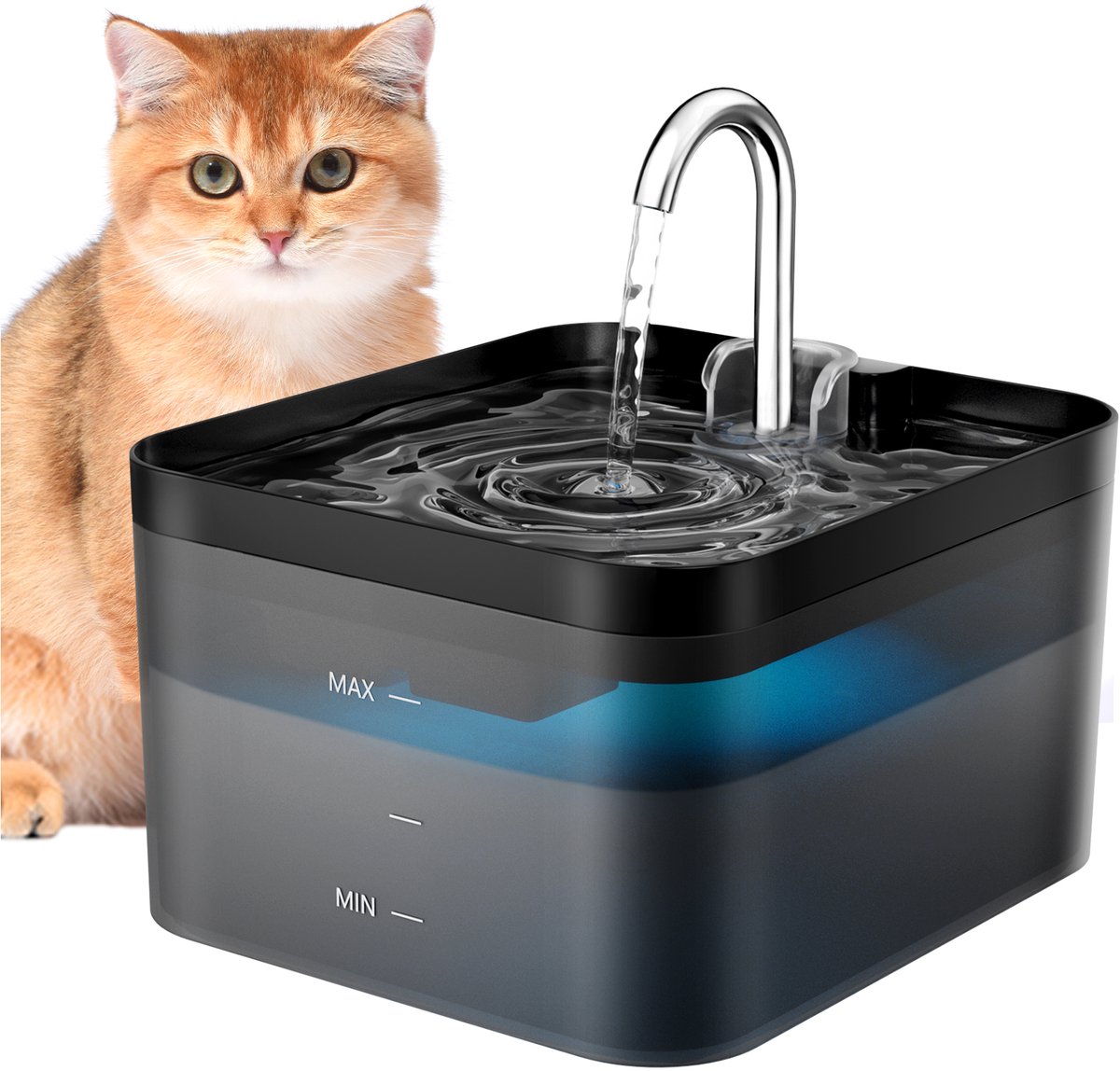 PawPoll Drinkfontein Kat en Hond - 2.2L Waterfontein - Kattenfontein - Incl filter en cleaning tool - Fluisterstil - Waterautomaat - Zwart
