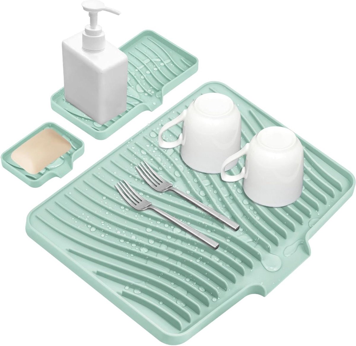 Siliconen Droogmat - Afvoerkussen Keuken - Vaat Drogen - Ingebouwde Afvoer - 40x33 cm - Mint