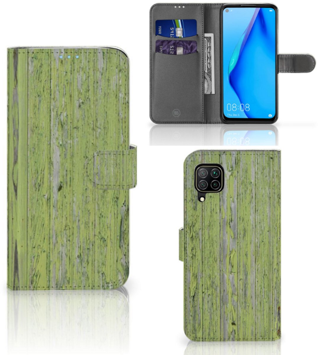 Huawei P40 Lite Book Style Case Green Wood