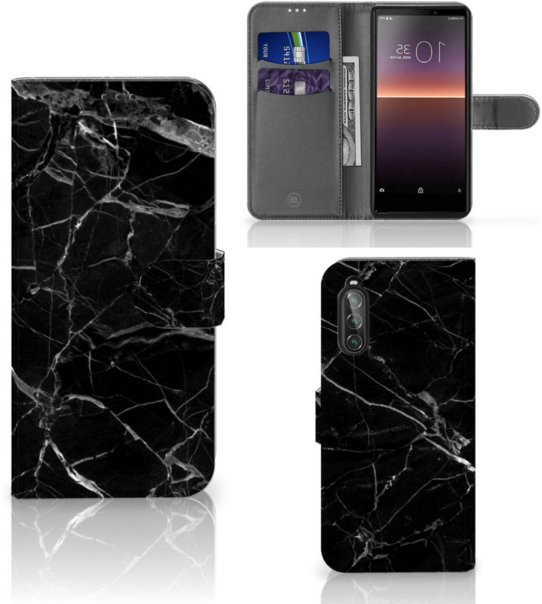 Sony Xperia 10 II Bookcase Marmer Zwart - Origineel Cadeau Vader