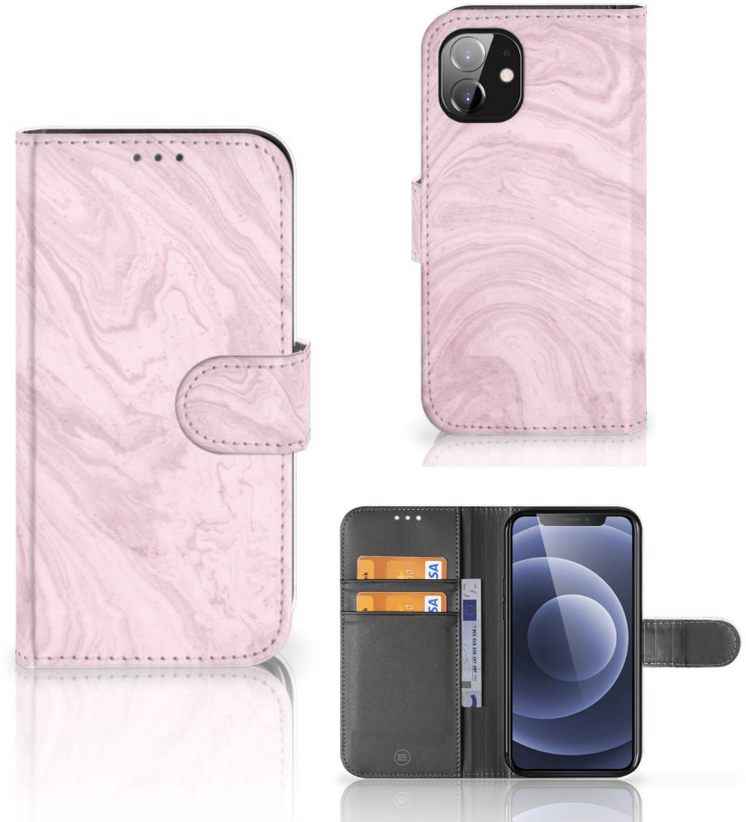 Apple iPhone 12 Mini Bookcase Marble Pink - Origineel Cadeau Vriendin