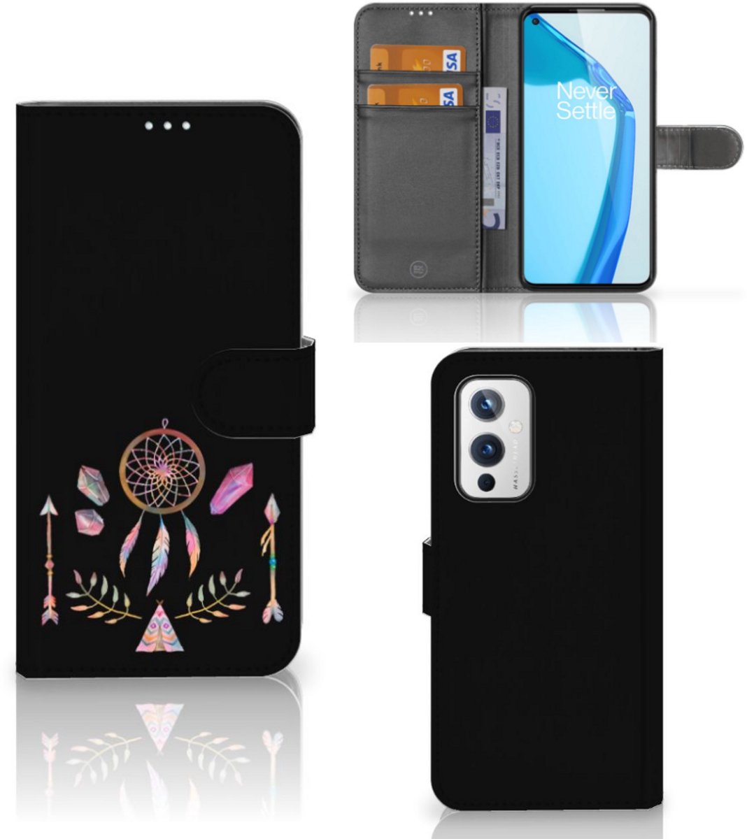 Book Case voor OnePlus 9 Leuk Hoesje Boho Dreamcatcher