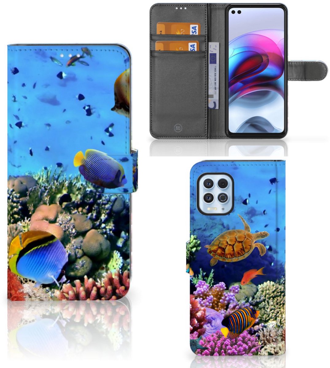 Book Case voor Motorola Moto G100 Telefoonhoesje met Pasjes Vissen
