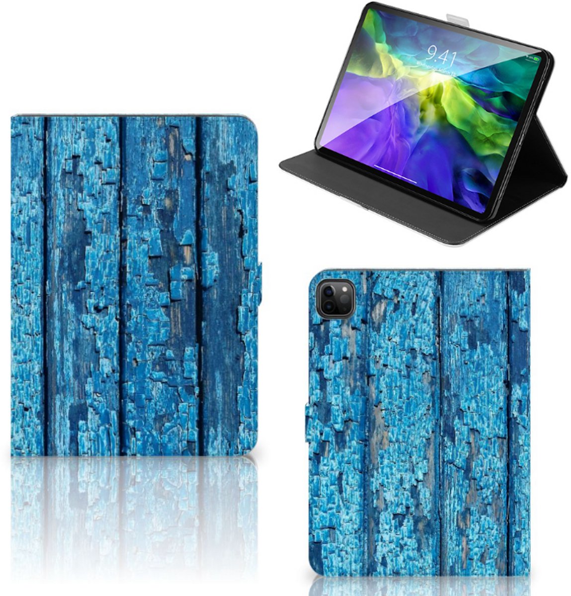 iPad Pro 11 2020/2021/2022 Tablet Book Cover Wood Blue