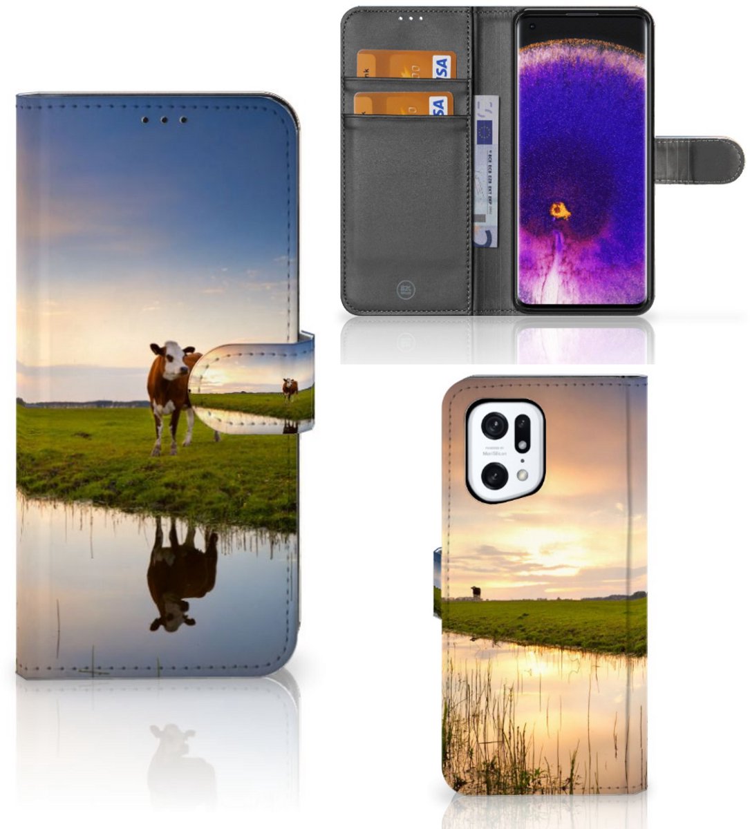 OPPO Find X5 Pro Telefoonhoesje met Pasjes Koe