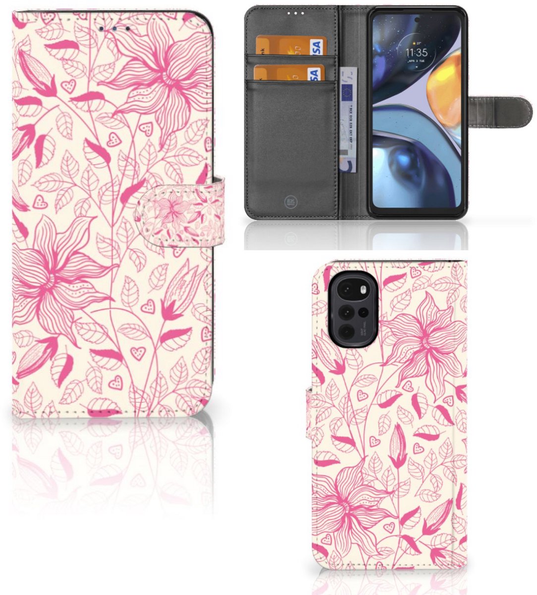 Motorola Moto G22 Hoesje Pink Flowers
