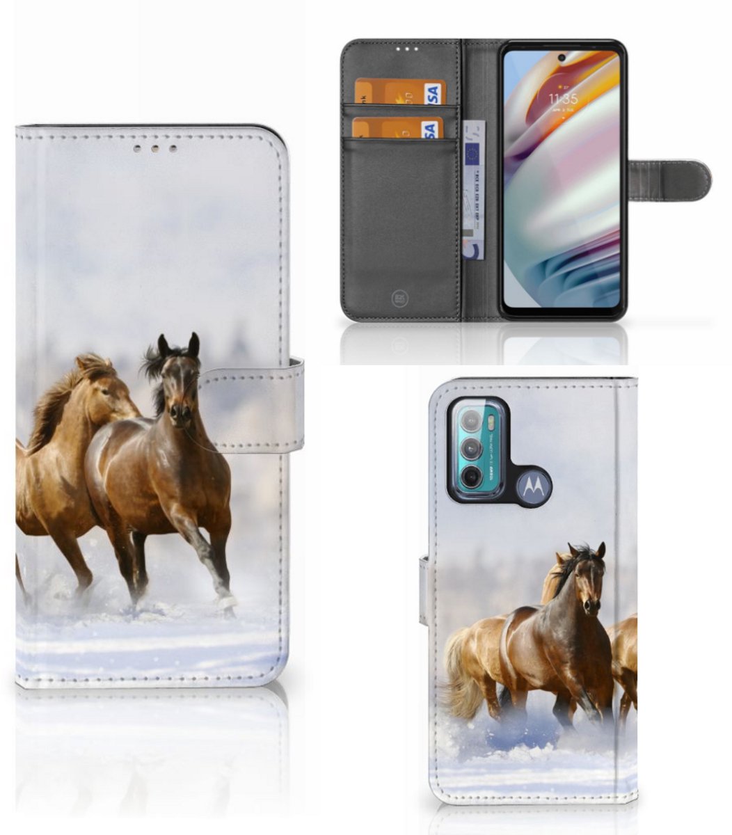 Motorola Moto G60 Telefoonhoesje met Pasjes Paarden