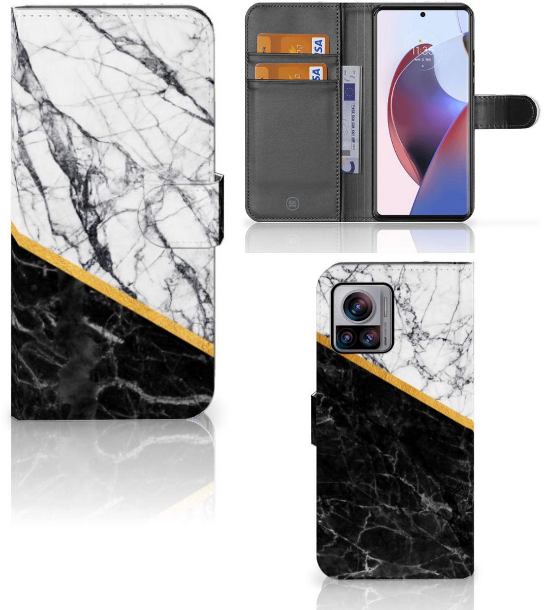 Motorola Edge 30 Ultra Bookcase Marmer Wit Zwart - Origineel Cadeau Man