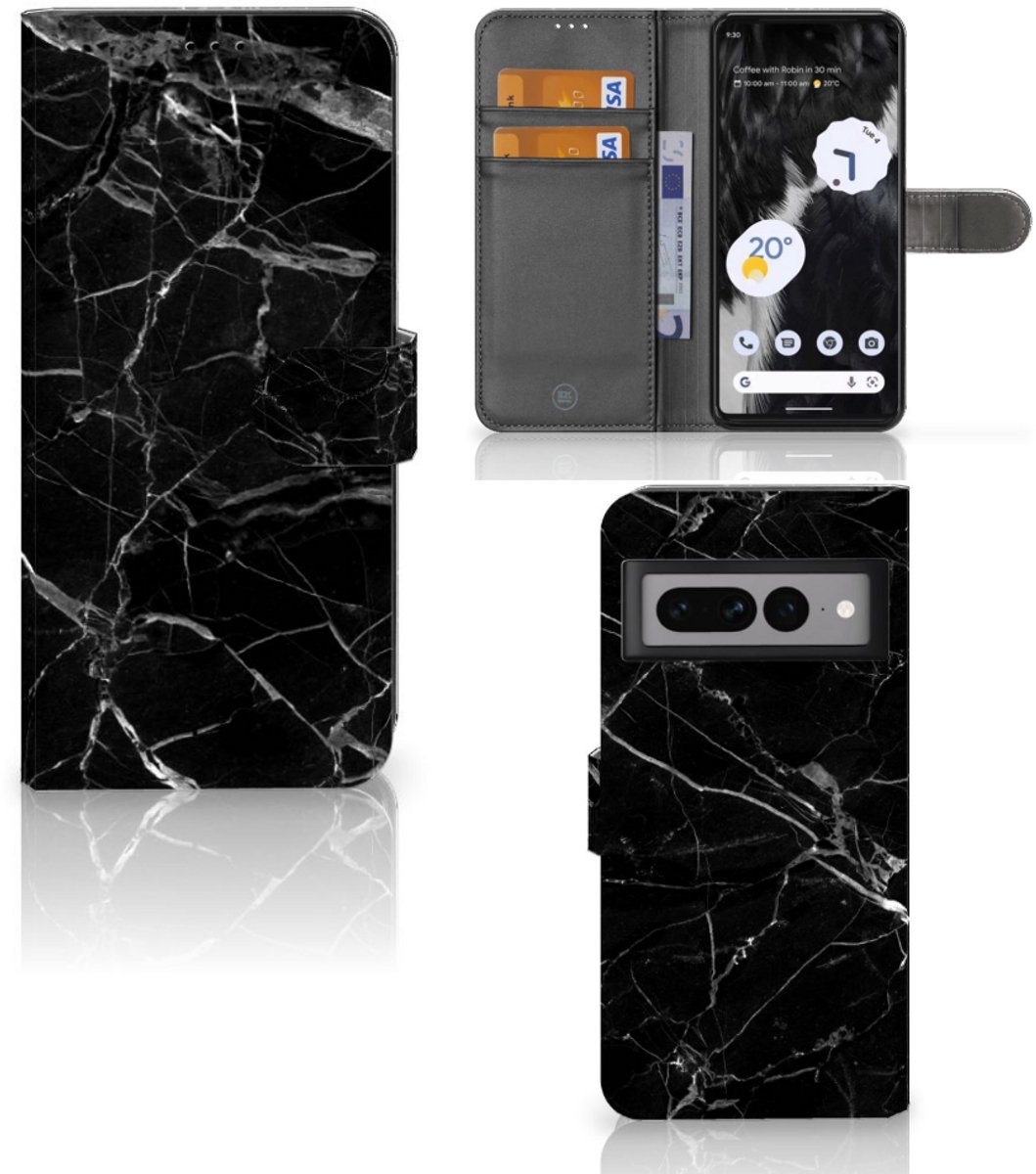 Google Pixel 7 Pro Bookcase Marmer Zwart - Origineel Cadeau Vader
