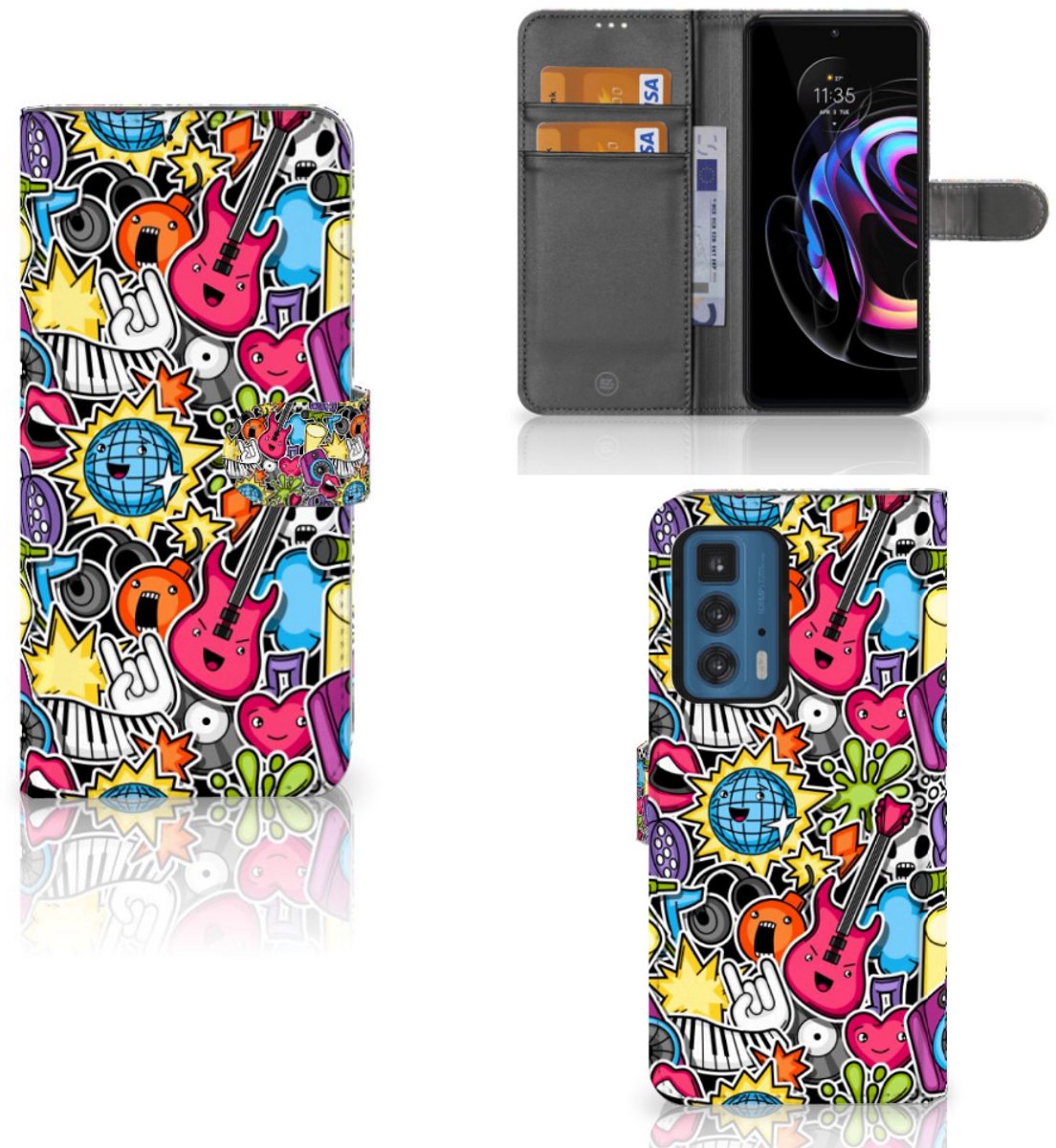 Motorola Edge 20 Pro Wallet Case met Pasjes Punk Rock