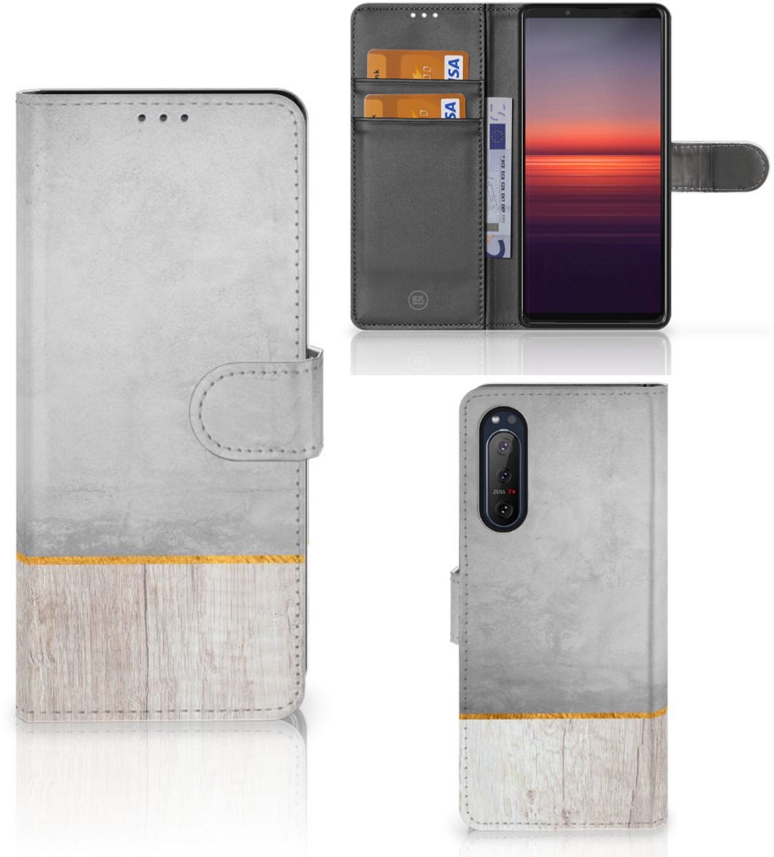 Sony Xperia 5II Book Style Case Wood Concrete