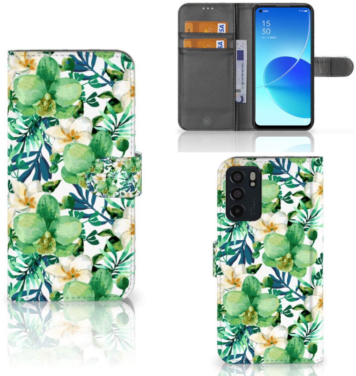 OPPO Reno6 5G Hoesje Orchidee Groen