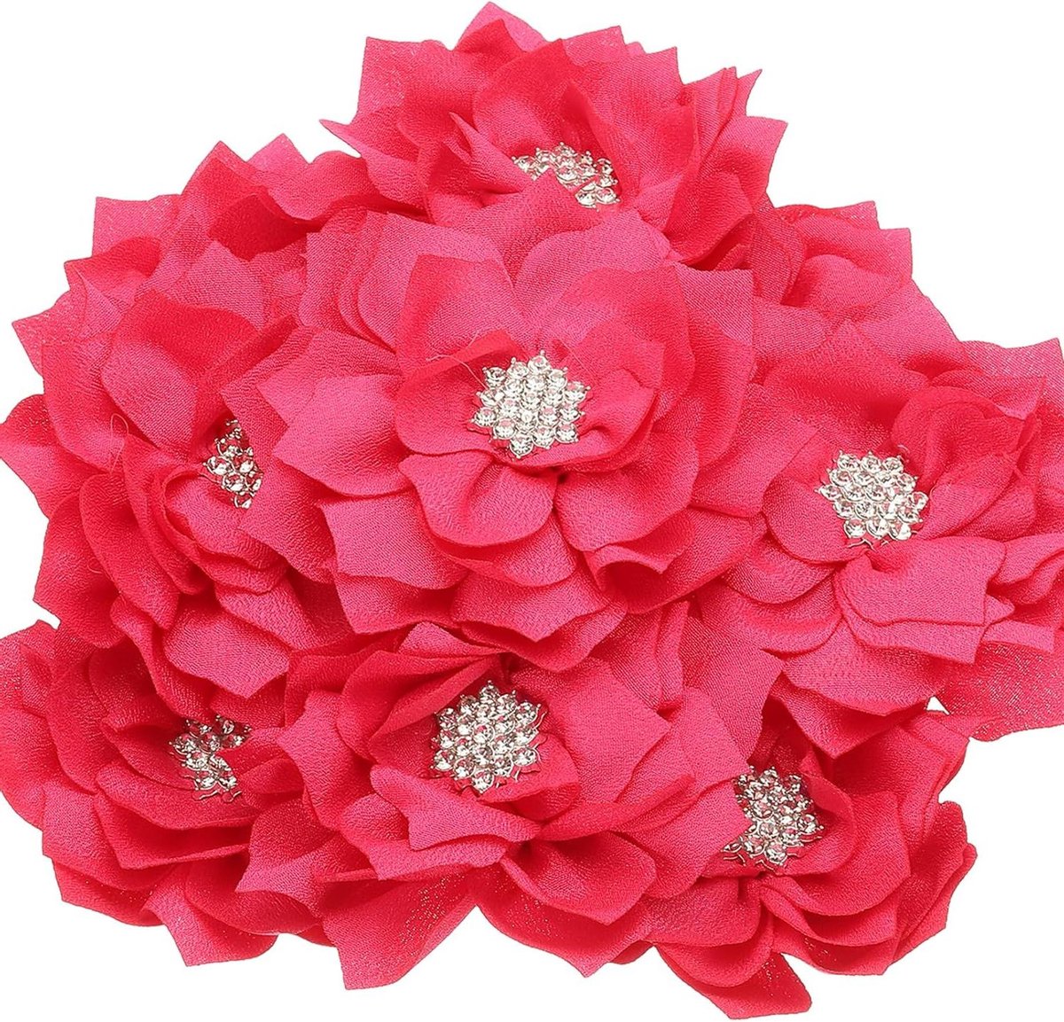 Chiffon Bloemen Applicaties - Stoffen Bloem Versieringen - DIY Ambachten Versieren - Met Parel en Strass - 90mm Diameter - Rozerood