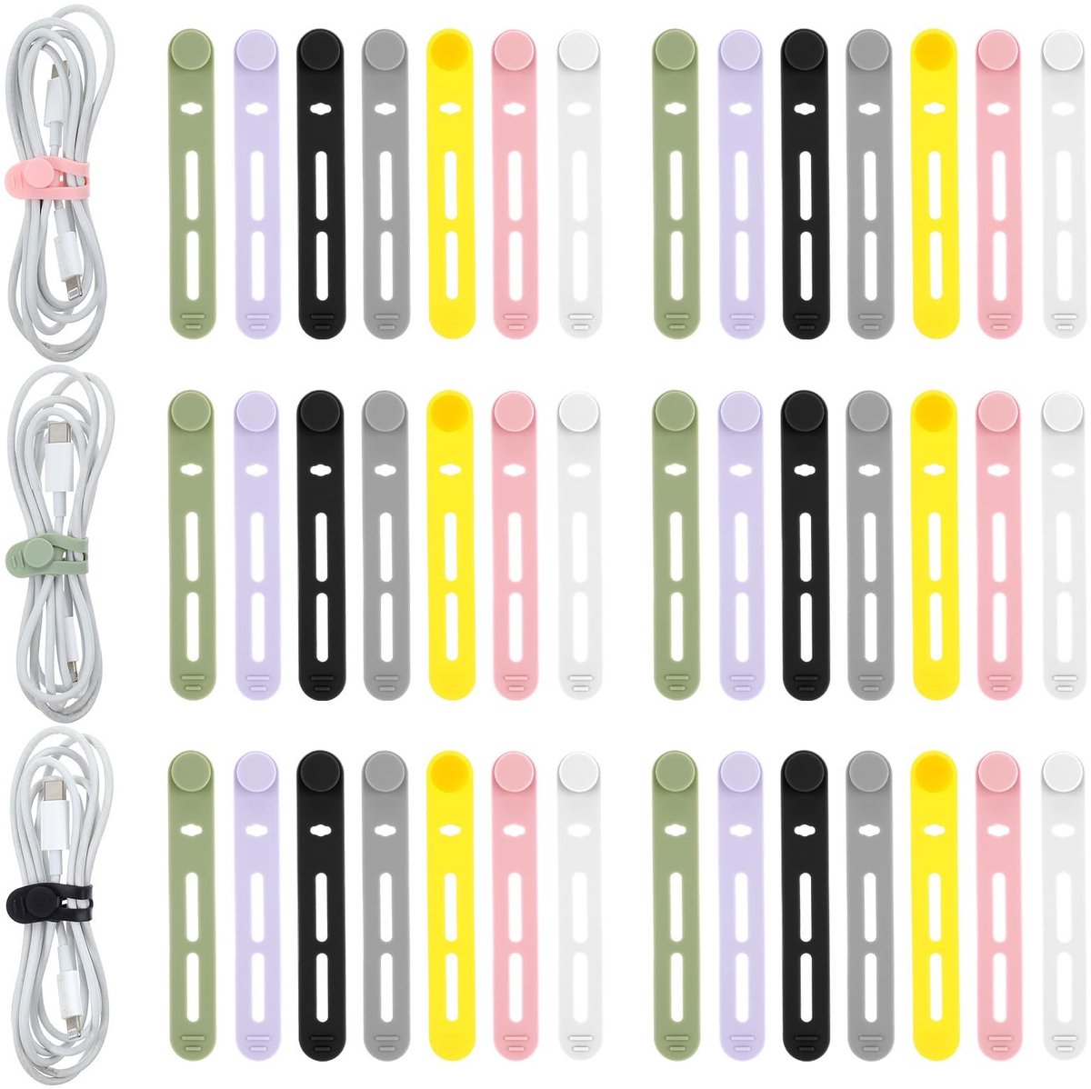 Cosensi- Kabelbinders Herbruikbaar 42 Stuks - Silicone Kabelbinders - Resealable Kabelbinders - Multicolor Kabel Organizer - 8 cm x 1 cm - Perfect voor Kabelbeheer - Kabelorganizer