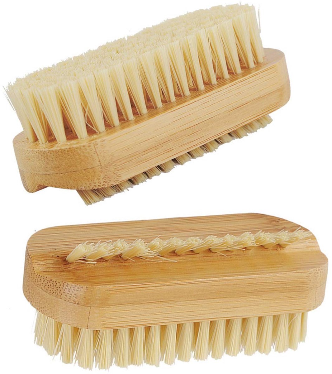 Cosensi- Nagelborstels 2 Stuks - Houten Nagelborstel - Dubbelzijdige Borstel - Natuurlijke Borstel - 9,5 cm - Duurzaam en Comfortabel - Reinigingsborstel