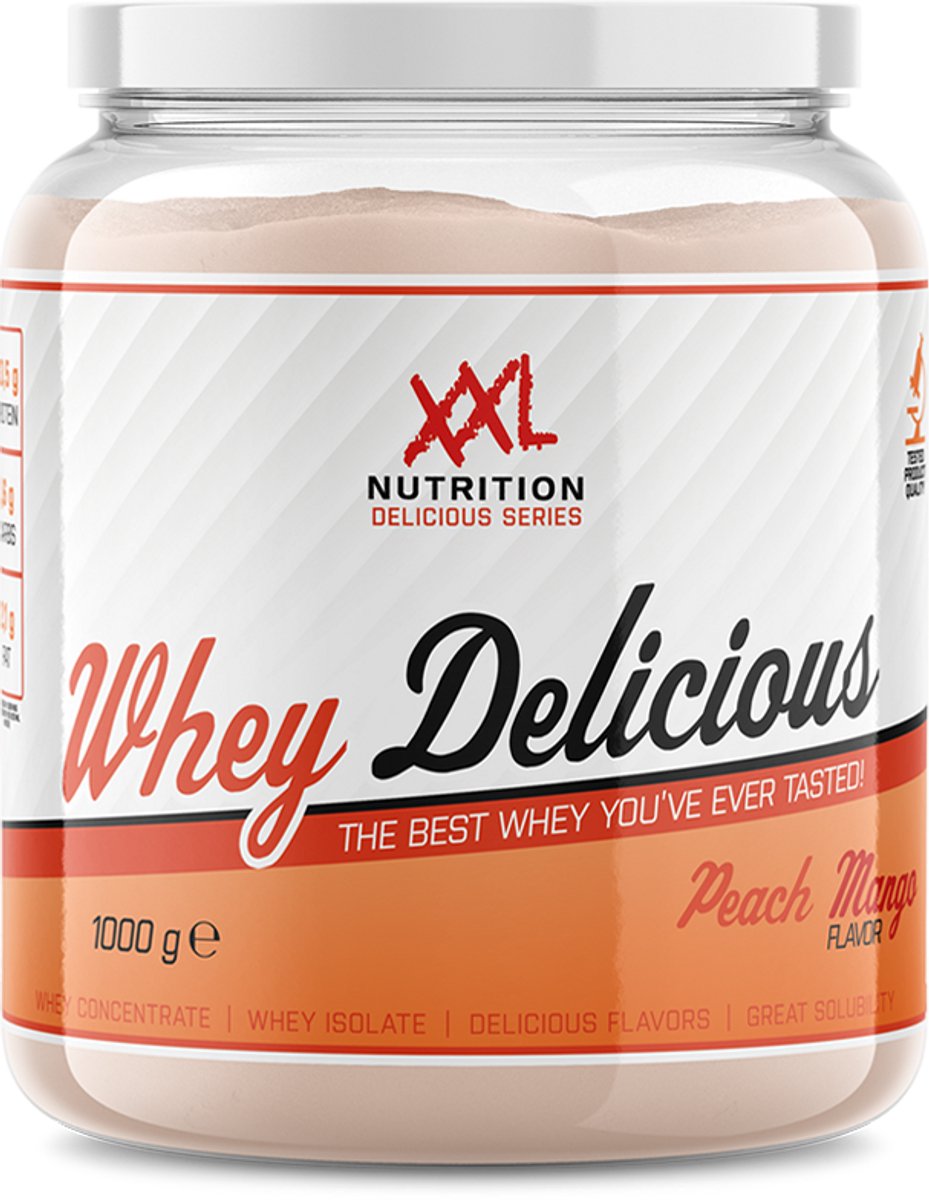 Bol.com XXL Nutrition - Whey Delicious - 80% Eiwit - Perzik Mango - Wei Eiwitpoeder met BCAA & Glutamine, Proteine Poeder, Eiwit... aanbieding