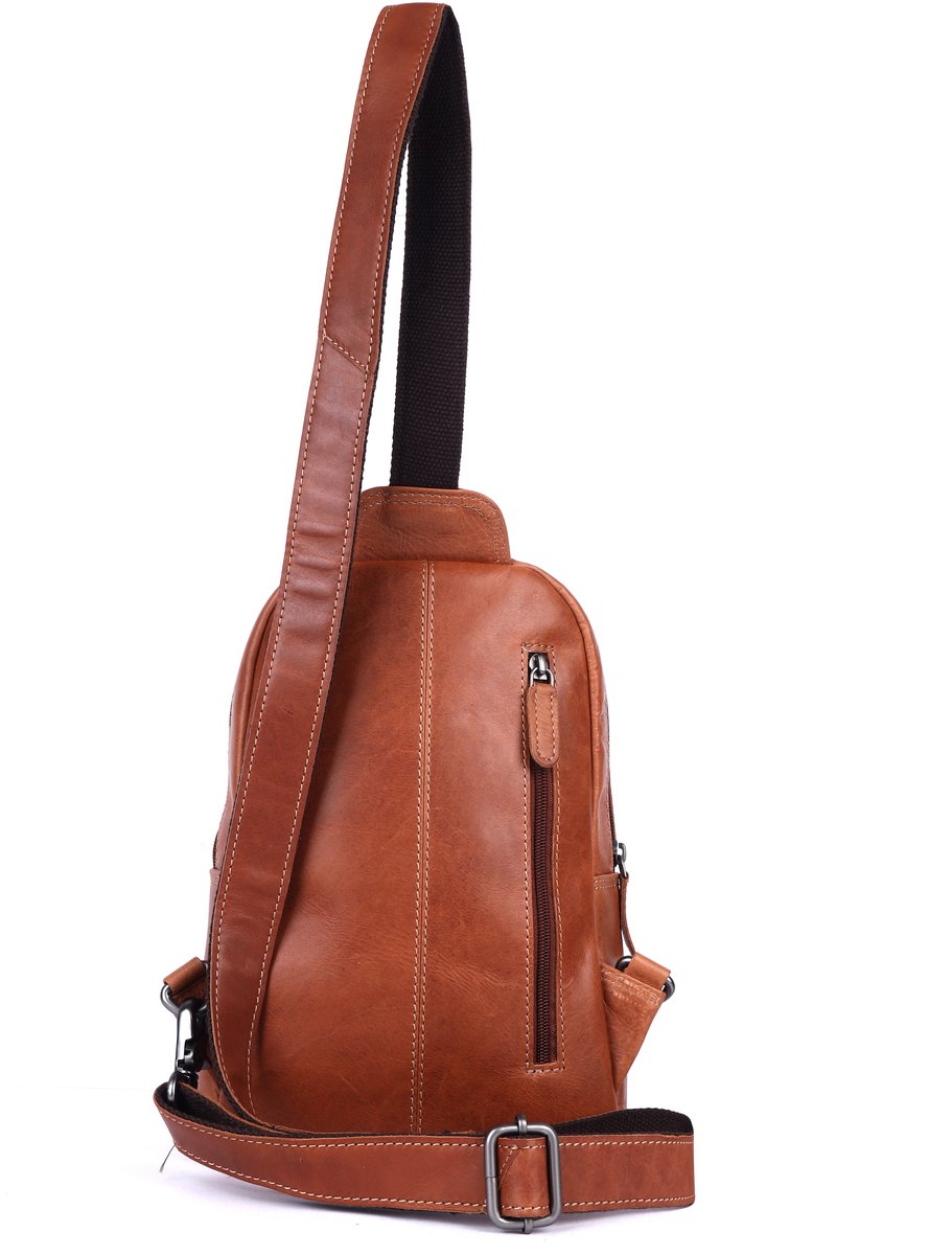 Leren Slingbag LichtBruin - Anti-Diefstal Crossbody Tas Heren & Dames - Leren Crossbody Bag Cognac - Arrigo K67