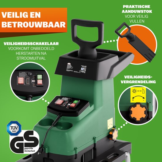 Gardebruk Hakselaar - Elektrisch 3100W 45mm Takdikte 60l - Groen van Gardebruk — afbeelding 5