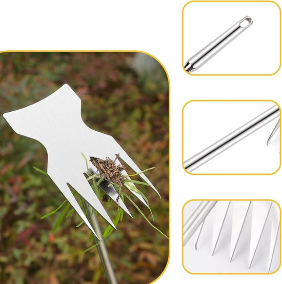 Onkruidhark Tuin - Wortelgereedschap Schoffel - Onkruid Verwijderen - Verlengde Handgreep - 32 cm - Zilver — afbeelding 5