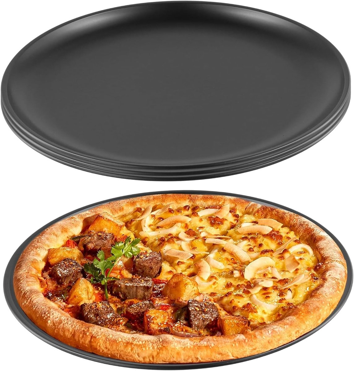 Set van 4 Ronde 10 Inch Pizza Pannen van Roestvrij Staal, Antiaanbak Bakplaten voor Oven, Perfect voor Bakken en Serveren van Pizza's