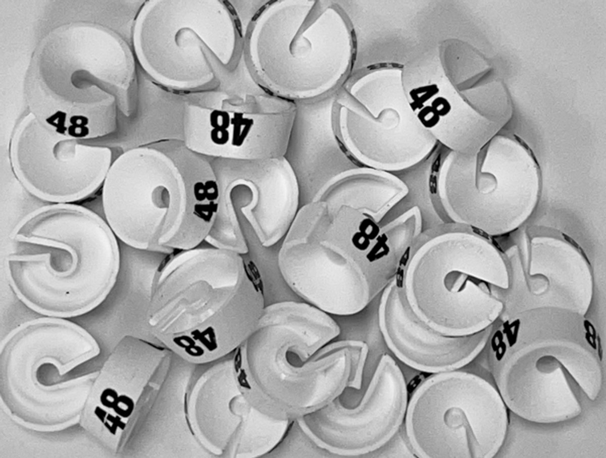 Bleijenberg Maatdopje maat 48 wit - Maataanduiding voor kledinghangers per 25 stuks - Maatringetje Ø 20 mm - Kledinghangers - Kleerhanger - Kapstok - Mark-Brics - wisersizer