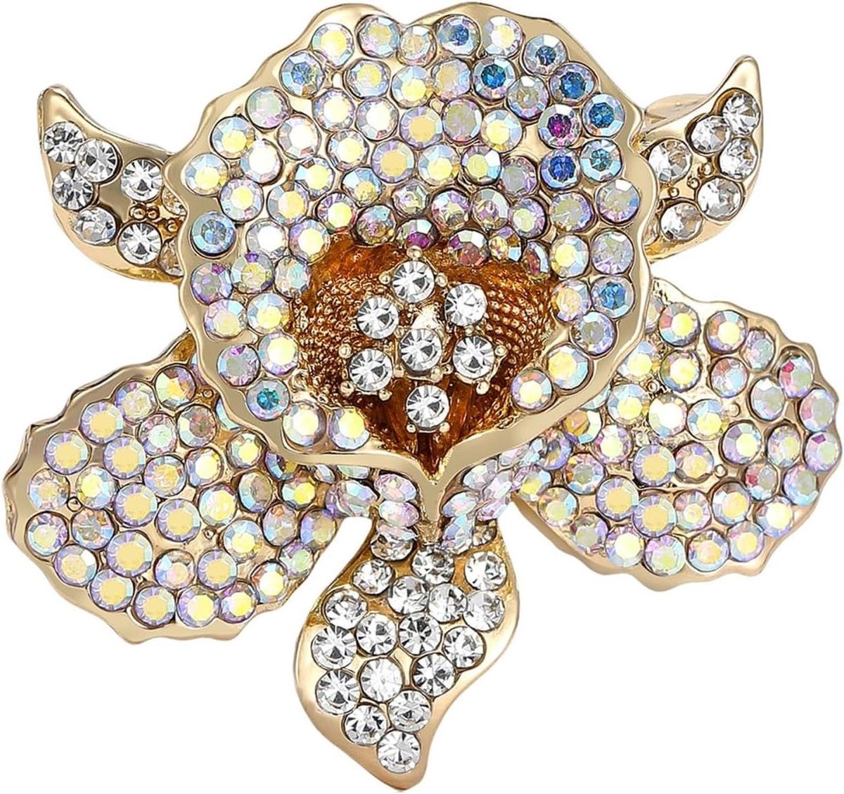 Bloem Broche - Dames Corsage - Kleding Decoratie - Strass Bezaaid - 100 g - Goud