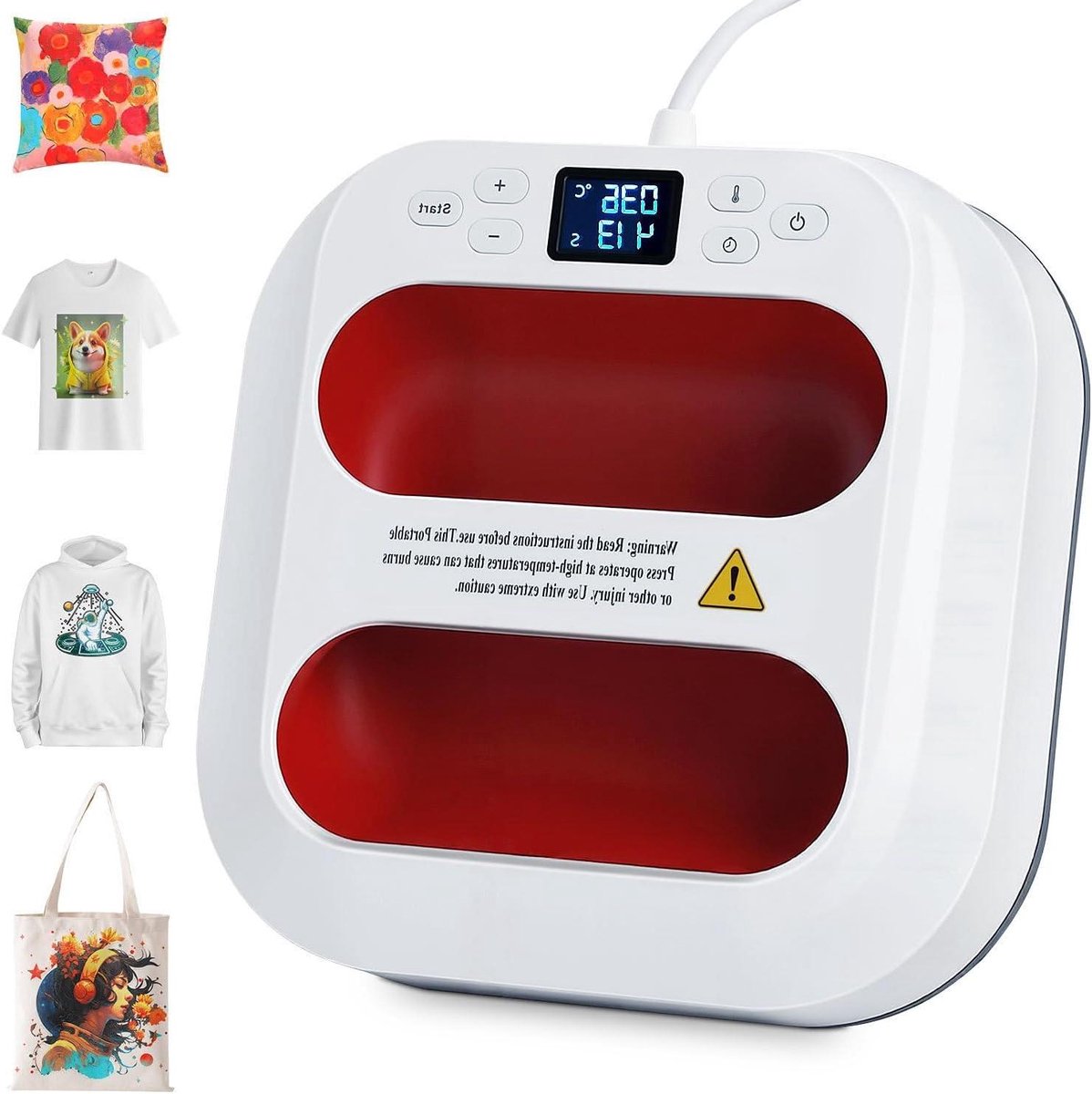 Transferpers Plotter - Warmtepers Draagbaar - Doe-het-zelf Bedrukken - Intelligente Temperatuurregeling - 22.5 x 22.5 cm - Rood