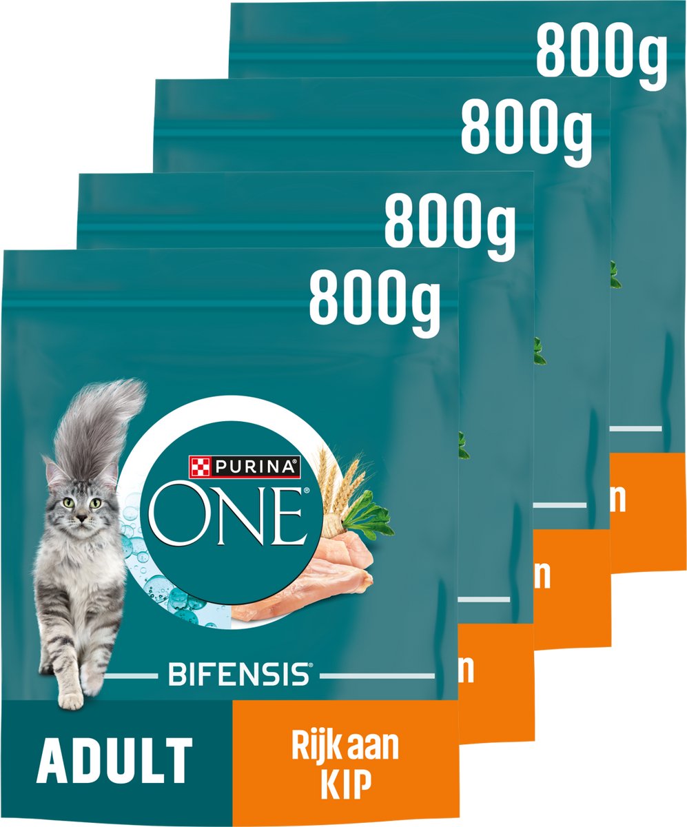 Bol.com PURINA® ONE® Adult - Kattenbrokjes - Kip & Volkoren Granen - 4 x 800 g aanbieding