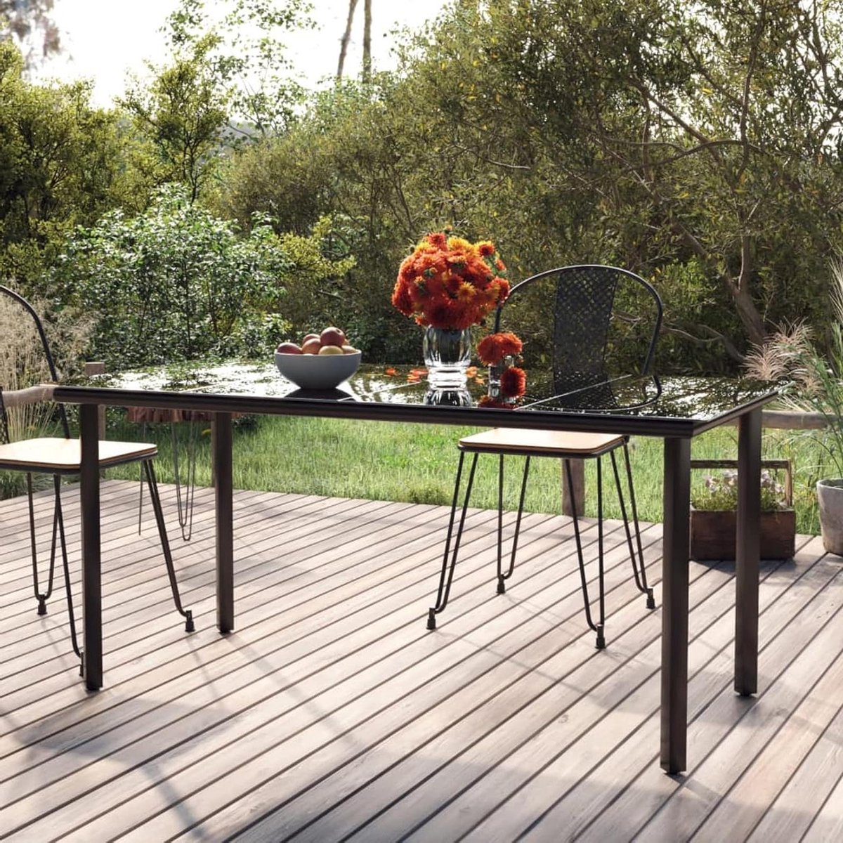 Tuintafel - Eettafel Buiten - Buiten Eten - Gepoedercoat Stalen Frame - 160 x 80 x 74 cm - Zwart