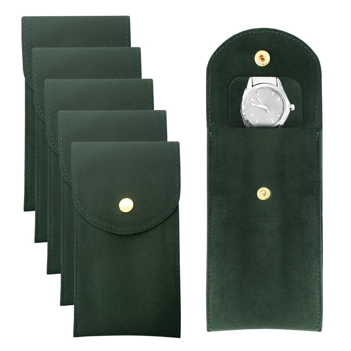 Dailygoods- Horlogeopbergzak 5 Stuks - Juwelenkast met Spiegel - Reiszak - Flanellen Tas - Bescherming voor Horloges - Duurzaam Materiaal - Juwelentas