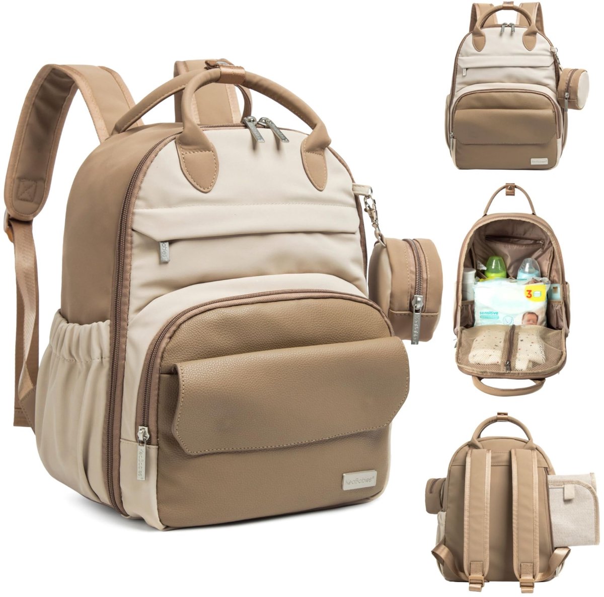 ONF3 - Luierrugzak - Grote luiertassen - Ergonomisch en lichtgewicht - Latte - Perfect voor onderweg - Ruime opbergruimte - Geschikt voor baby j...