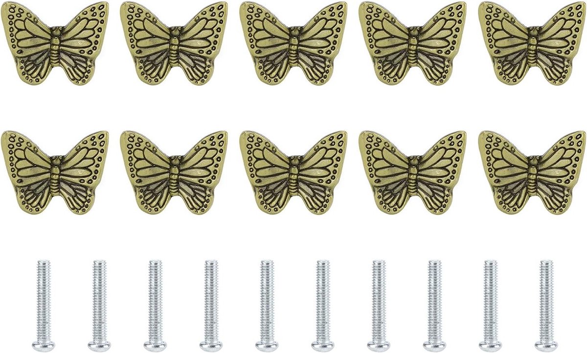 Vintage Vlinder Ladeknoppen Set van 10, Antieke Kastknoppen voor Meubels, Decoratieve Handgrepen voor Kasten en Lades