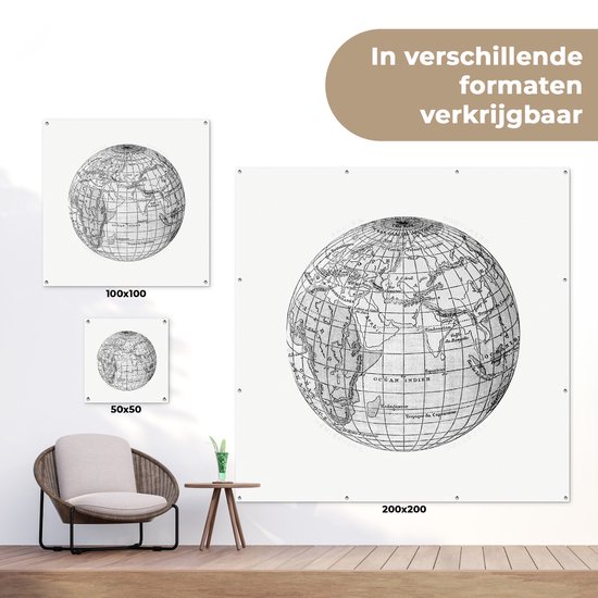 Affiche de Jardin Vintage - Globe - Wereldkaart - 200x200 cm